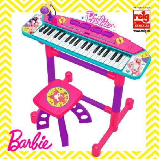 Imagine Keyboard cu microfon si scaunel Barbie